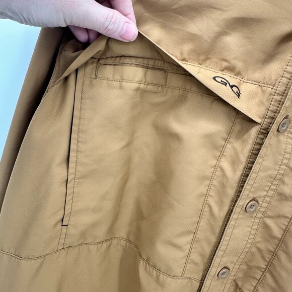 GameGuard Outdoors Shirt Mens XL WEBB FARM Logo Tan Vented Fishing Hunting - Picture 6 of 9